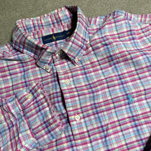 Polo Ralph Lauren Shirt Mens XXL Pink Blue Plaid Classic Fit Oxford Button Down
